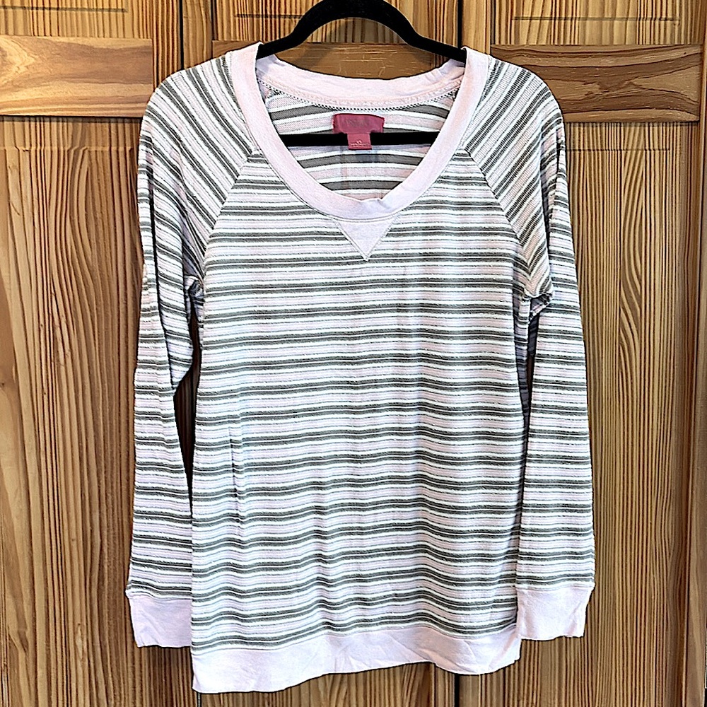 Victoria’s Secret Pink, White & Gray Sparkle Long Sleeve Thermal Top Size Large